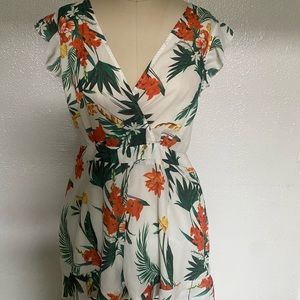 White Tie Back Tropical Romper
